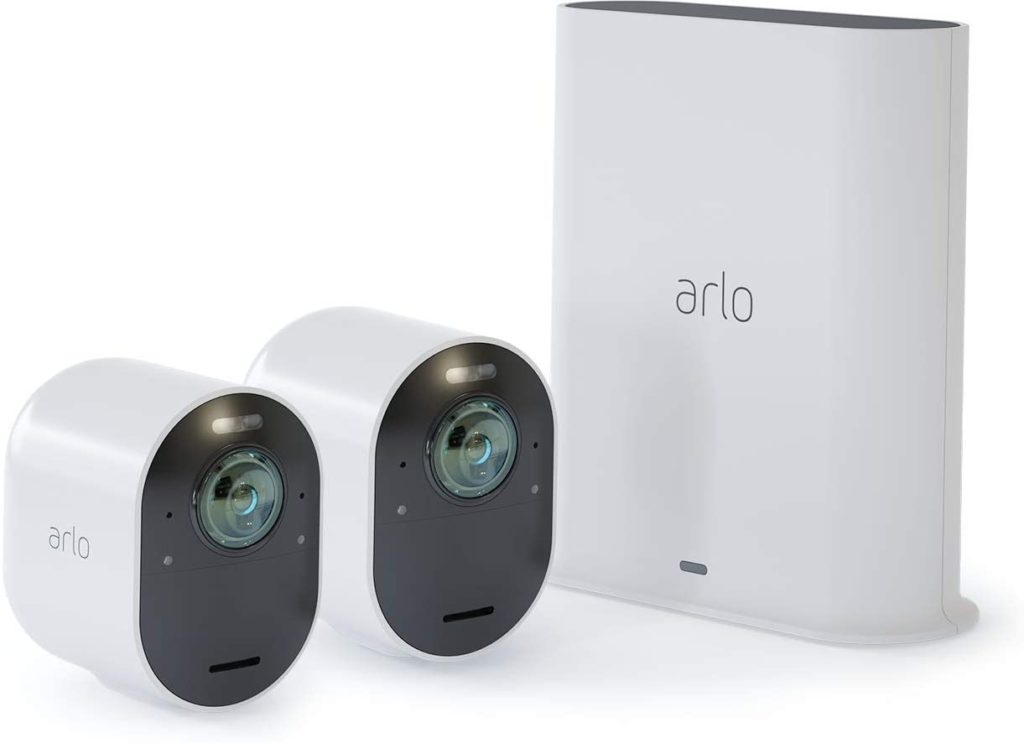 Arlo Ultra Smart Home Security CCTV Camera System | Wireless Wi-Fi, Alarm, Rechargeable, Colour Night Vision, Indoor or Outdoor, 4K UHD, 2-Way Audio, Spotlight, 180° View, 2 Camera Kit, VMS5240, White