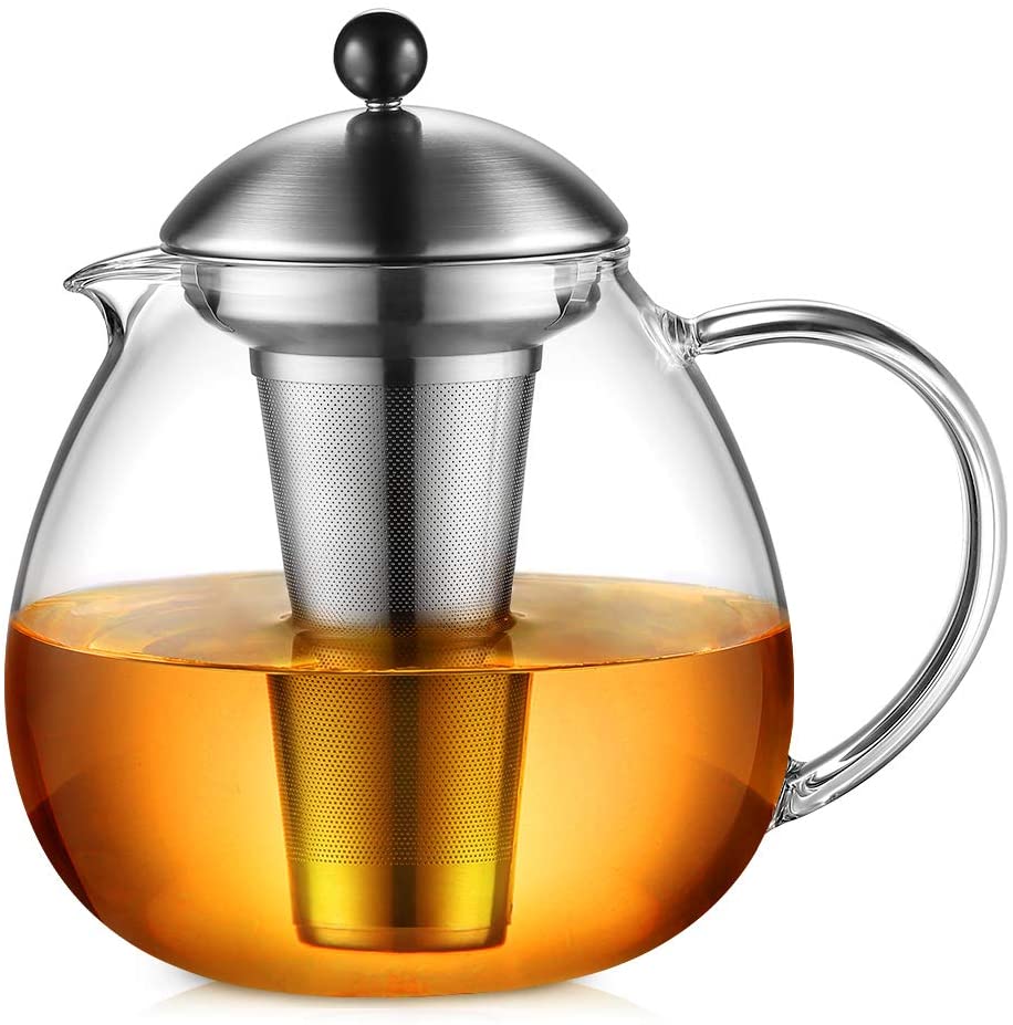 Glastal 1500ml Glass Teapot with Removable 18/10 Stainless Steel Infuser Heat Resistant Borosilicate Glass Tea Pot for Loose Tea Tea Bag Fruit Scented Tea