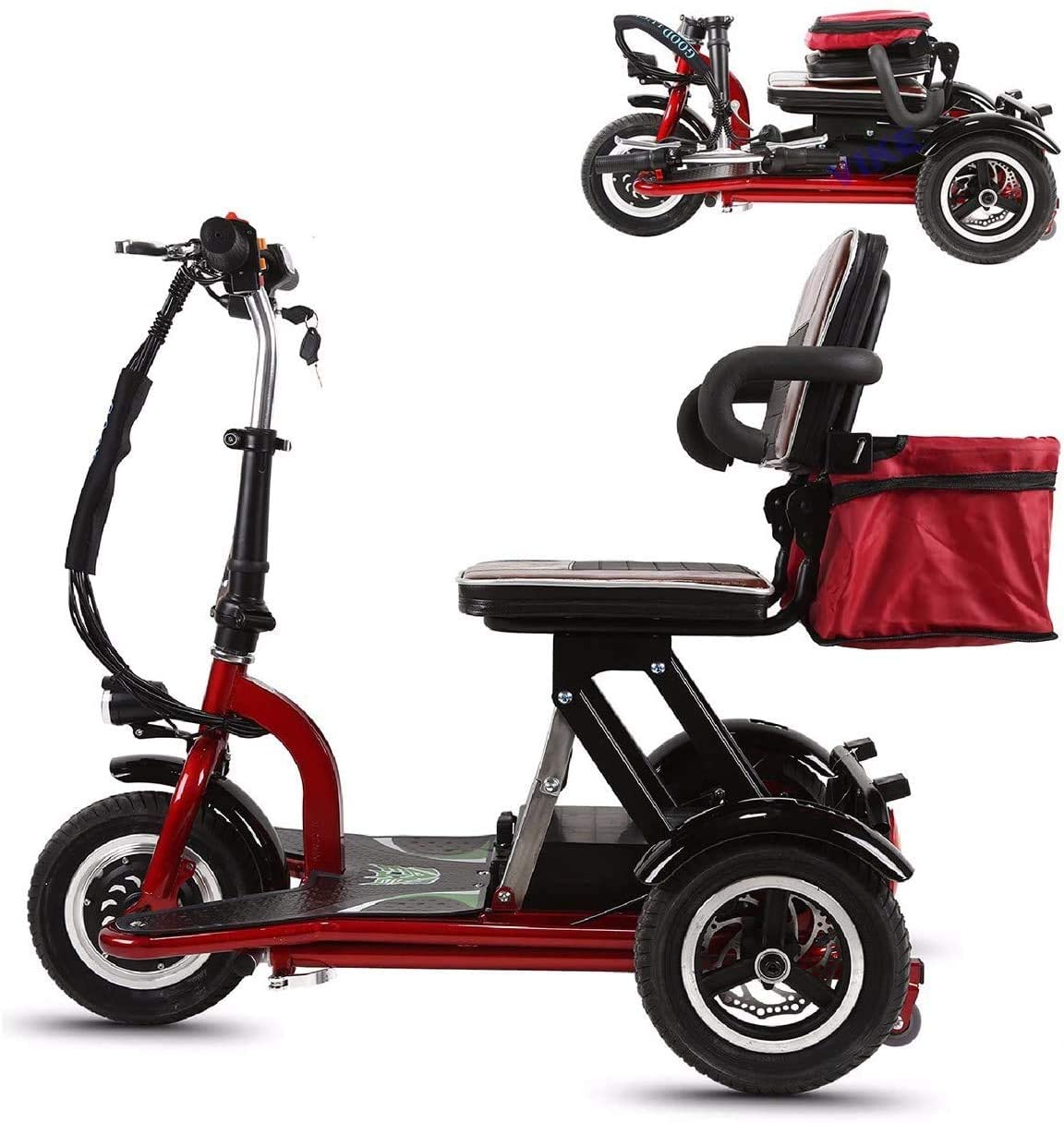 Qfzfei Folding Mobility Scooters,3 Wheeled Electric Mobility Scooter 300W Motor, 20km/H, 3 Speed Adjustment,Suitable For the Elderly, the Disabled, Adults (Size : 30KM)
