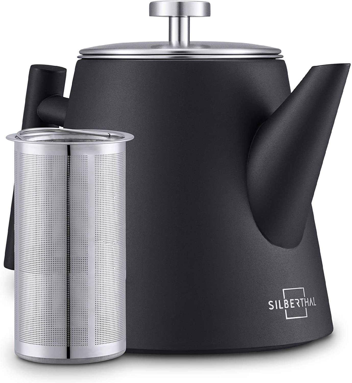 SILBERTHAL Insulated Double Walled Teapot - Infuser for Loose Tea- Stainless Steel - 1L / 6 Cups