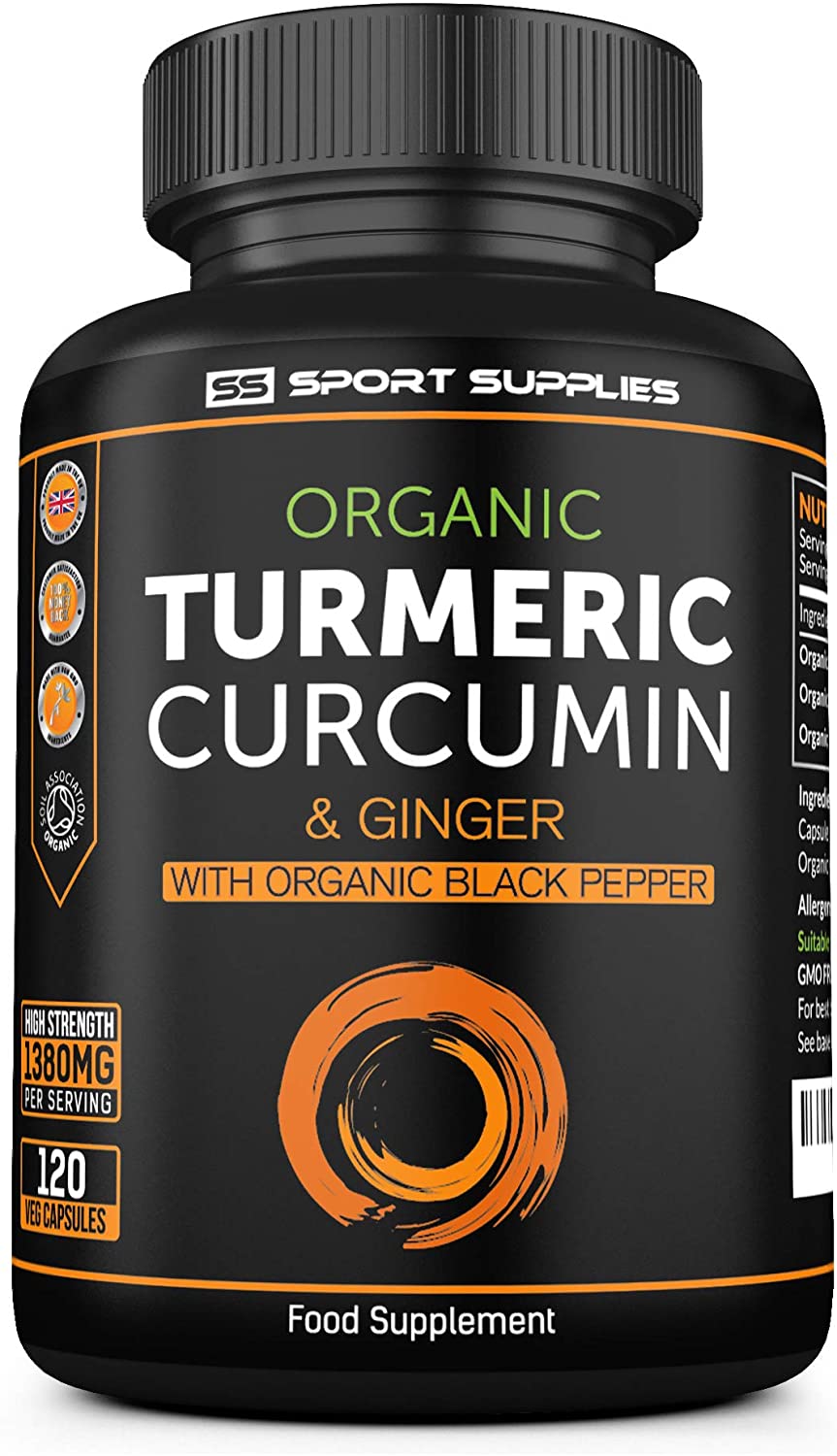 Organic Turmeric Capsules High Strength and Black Pepper Curcumin with Ginger 1380mg